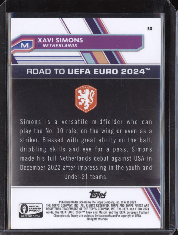 Xavi Simons 2023 Toops Finest Euro Blue Aqua Vaporwave Refractor Debut 220/250