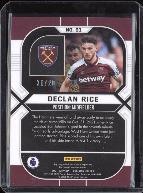 Declan Rice 2021-22 Panini Obsidian 91 Blue 20/20