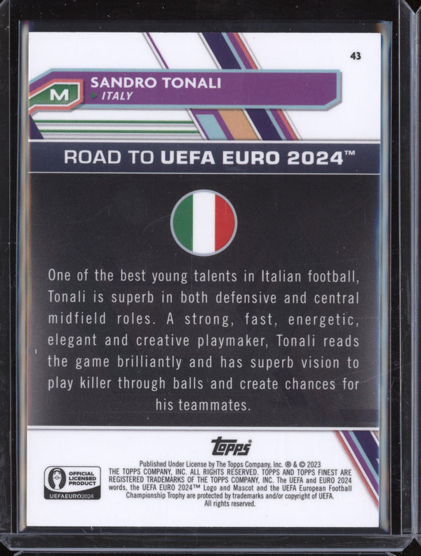 Sandro Tonali 2023 Toops Finest Euro 43 Blue Aqua Vaporwave Refractor 28/250