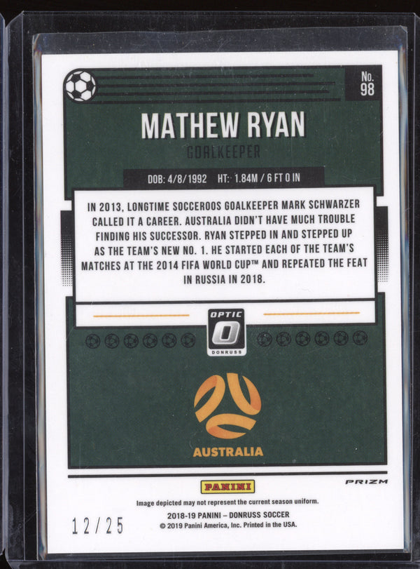 Mathew Ryan 2018-19 Panini Donruss 98 Optic Black Velocity 12/25