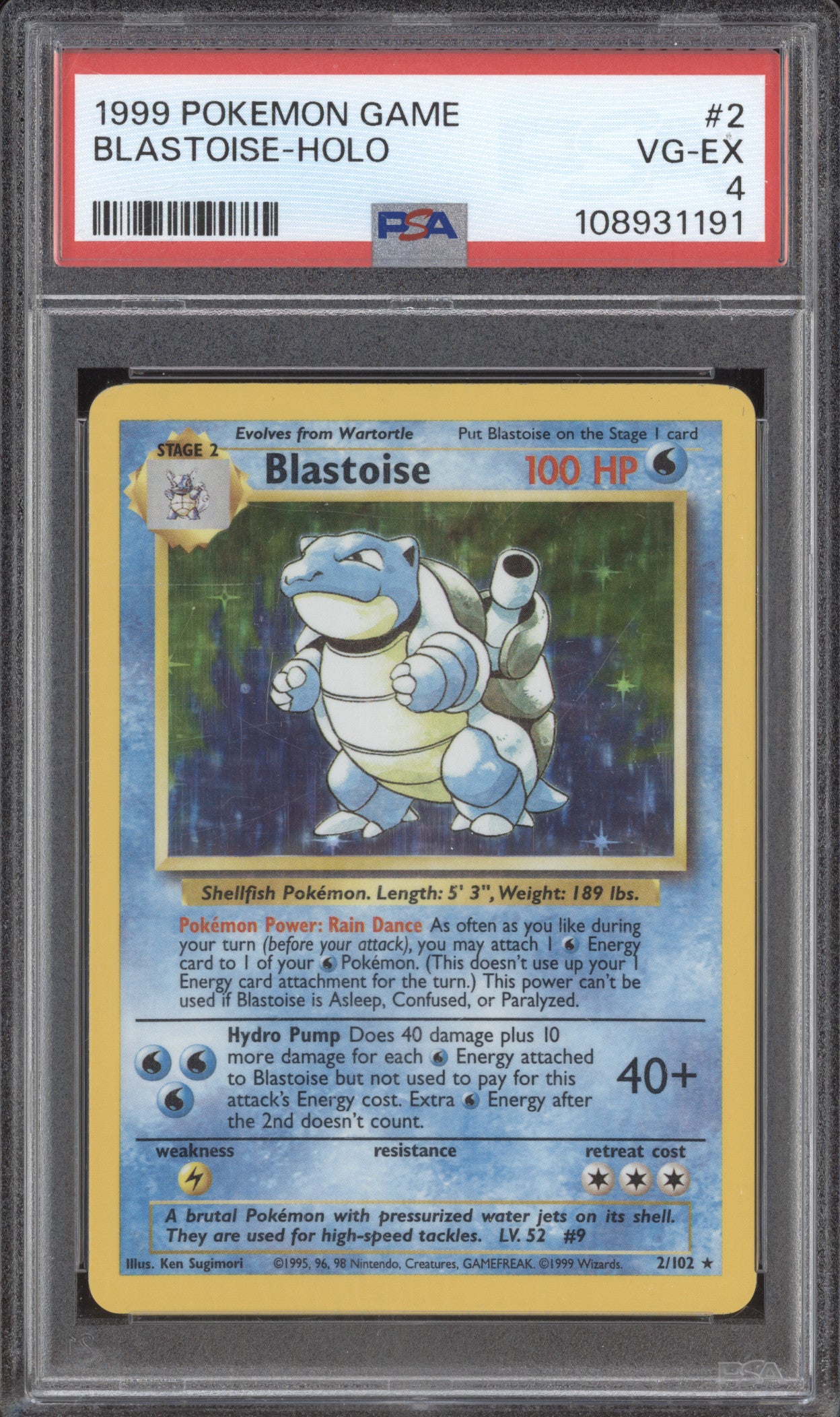 Blastoise 1999 Pokemon Base Set 2/102 Holo PSA 4