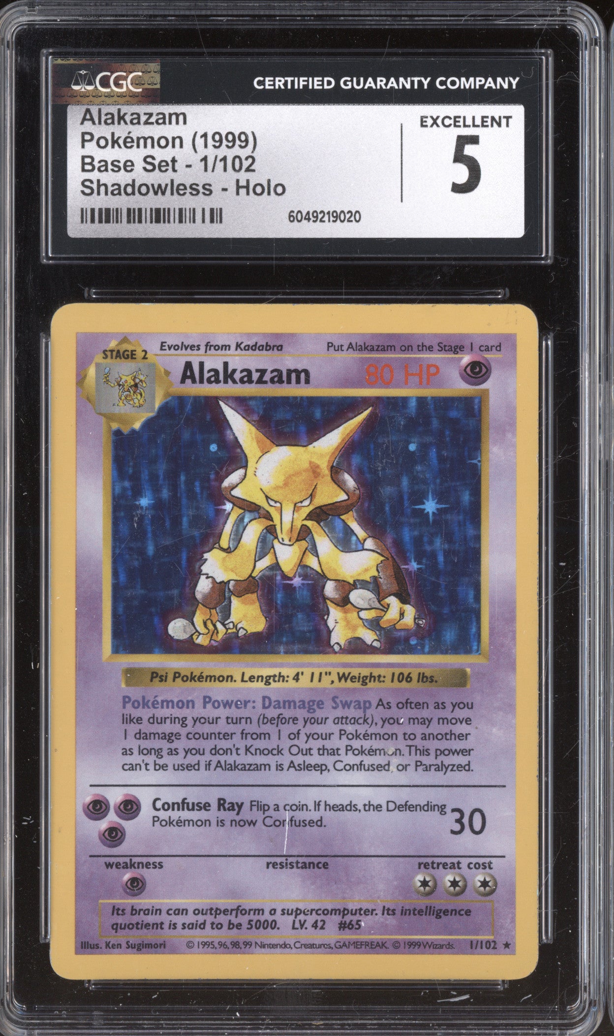 Alakazam 1999 Pokemon Base Set 1/102 Shadowless Holo CGC 5