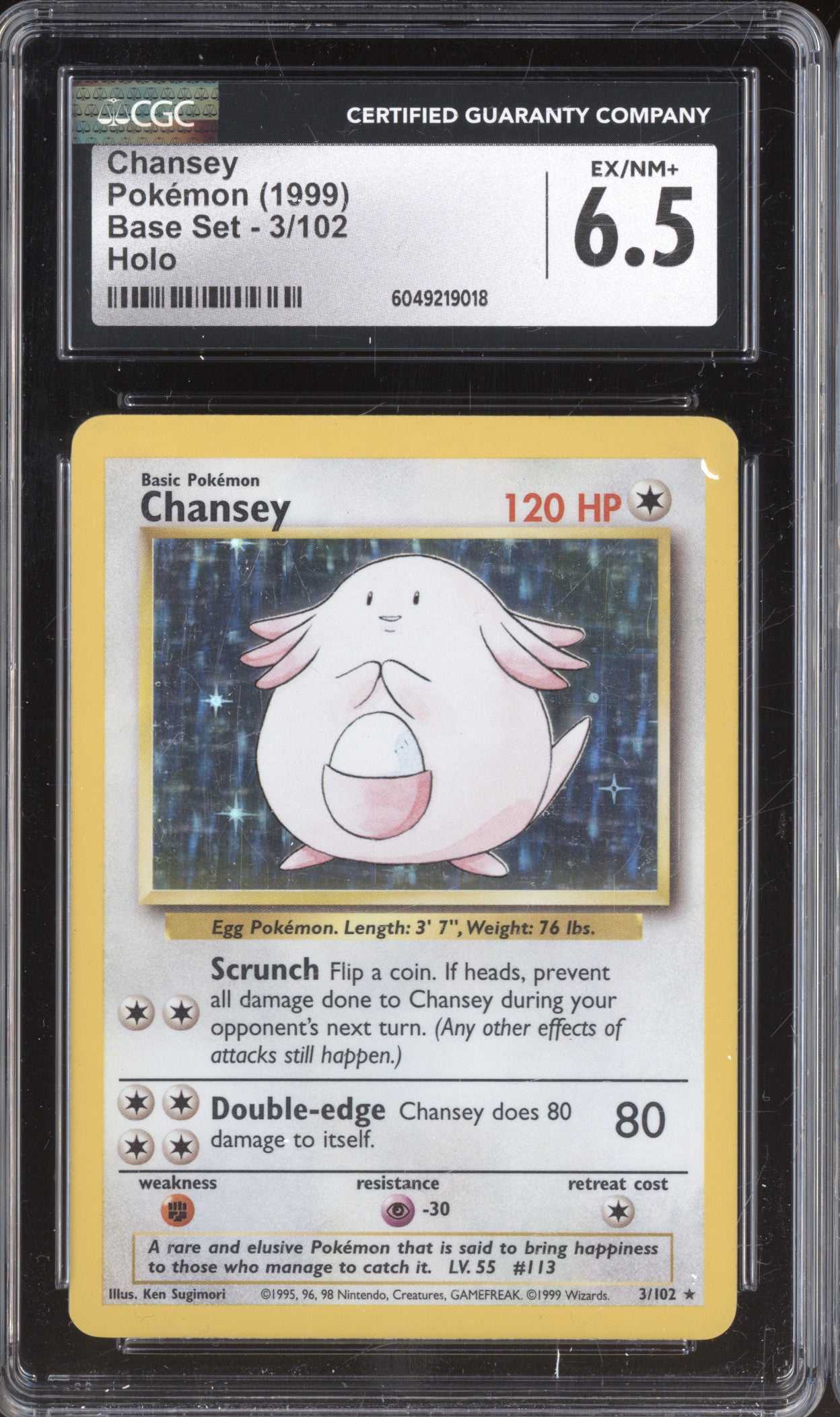 Chansey 1999 Pokemon Base Set 3/102 Holo CGC 6.5