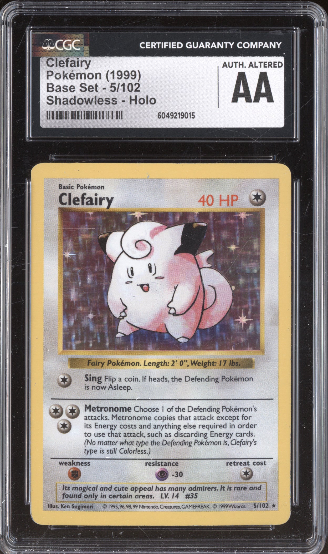 Clefairy 1999 Pokemon Base Set 5/102 Shadowless Holo CGC Authentic Altered