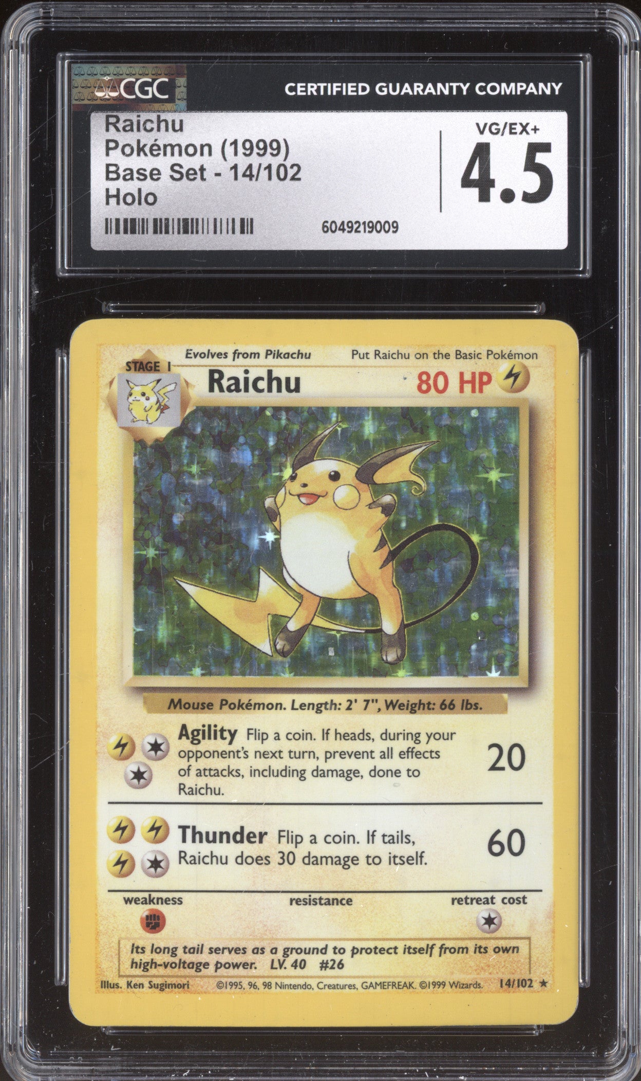 Raichu 1999 Pokemon Base Set 14/102 Holo CGC 4.5