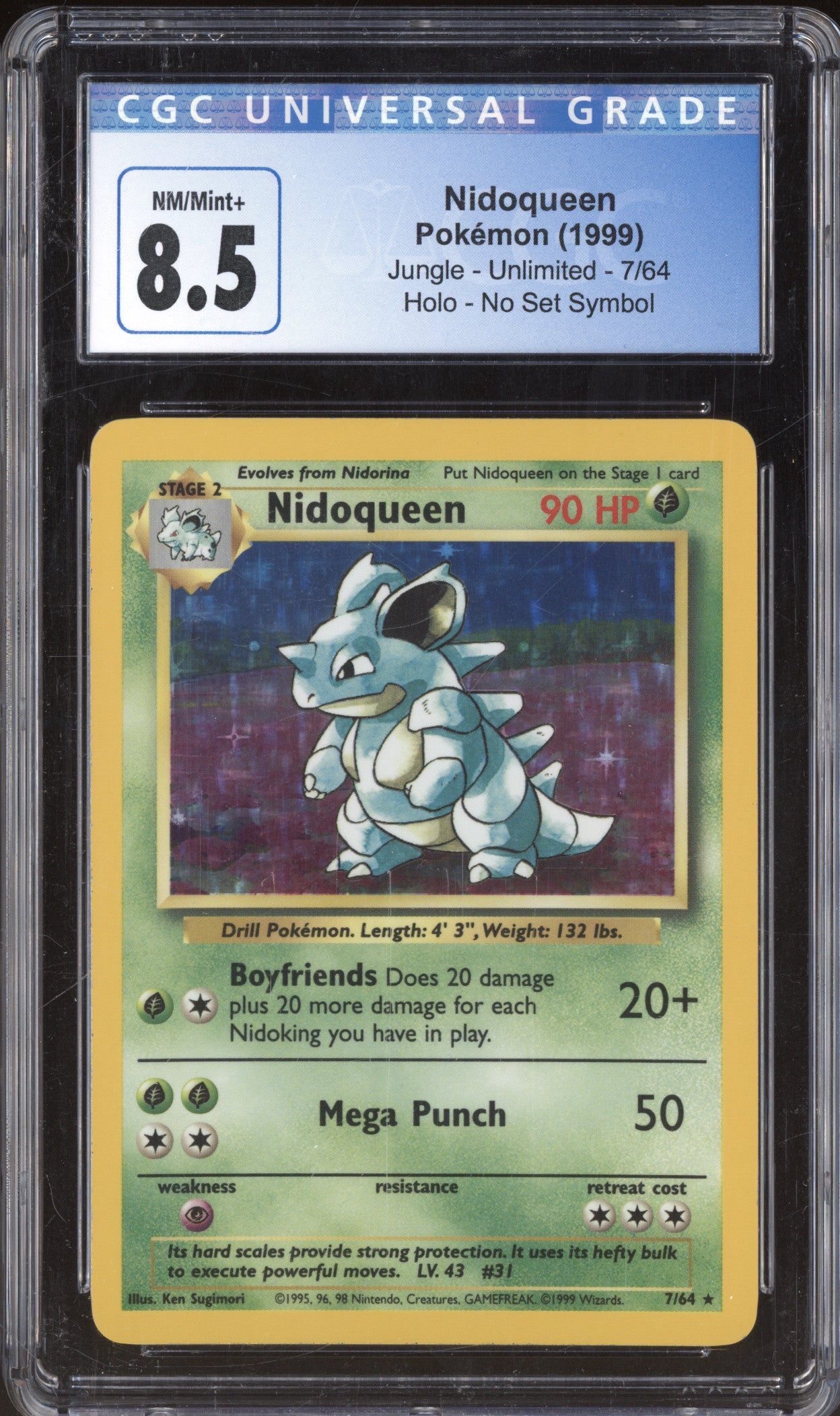 Nidoqueen 1999 Pokemon Jungle 7/64 Holo No Set Symbol CGC 8.5
