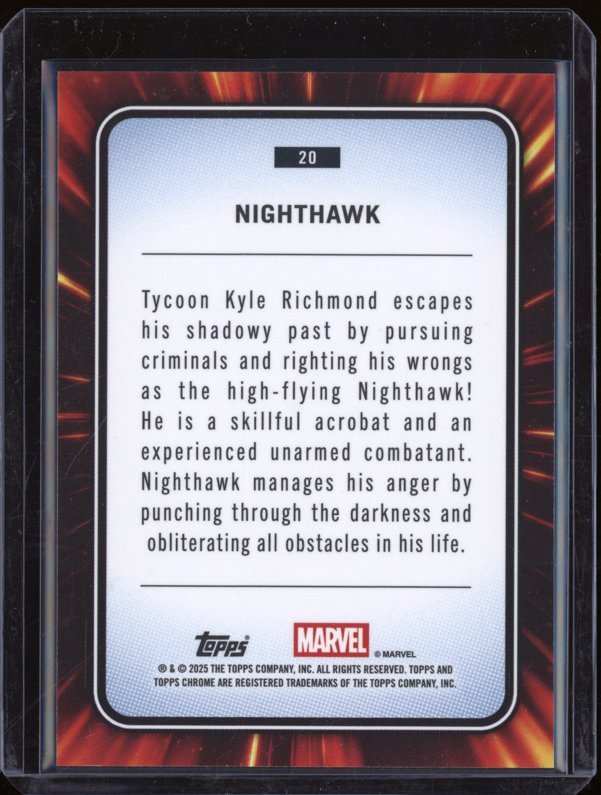 Nighthawk 2025 Topps Chrome Marvel 20 Aqua 53/75