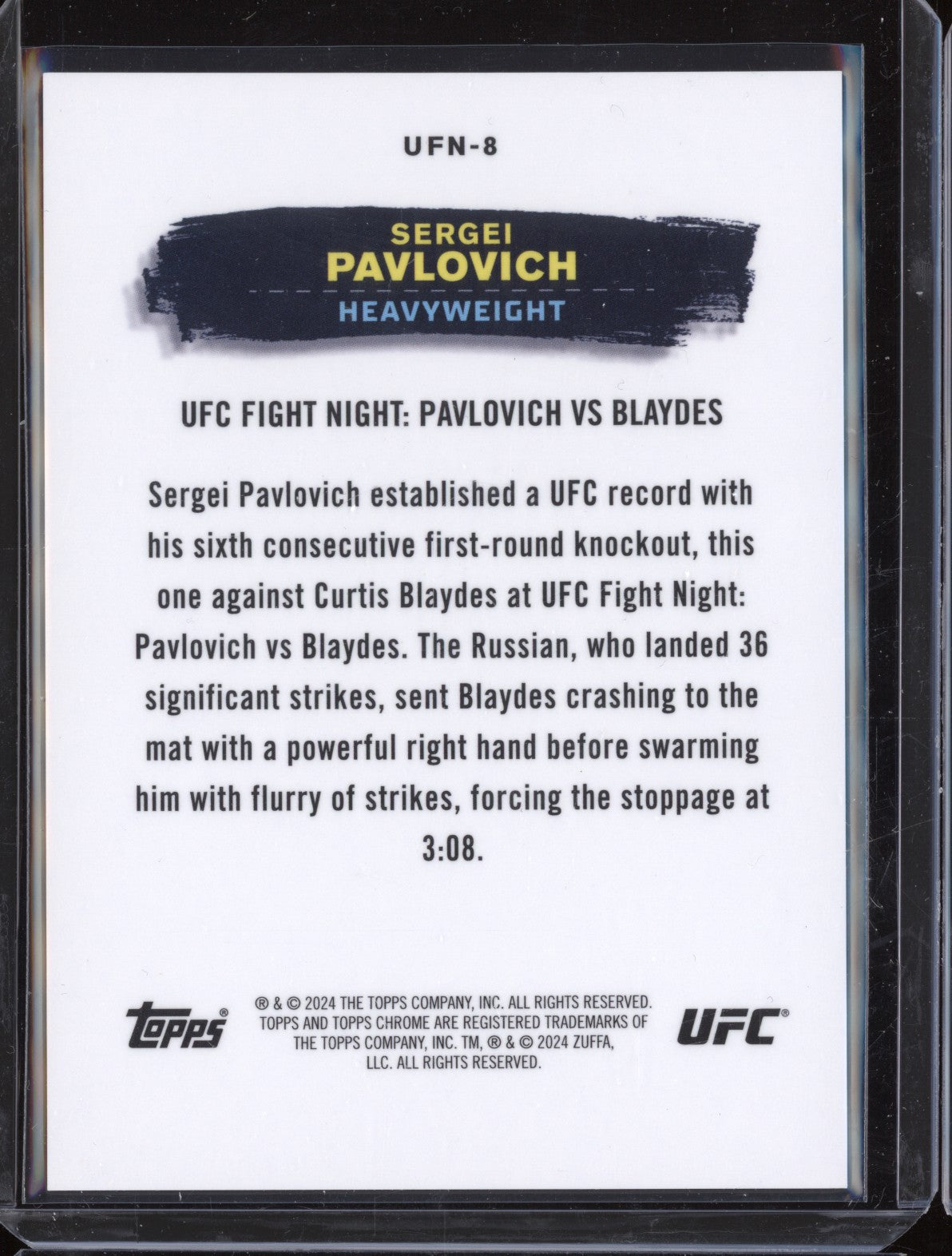 Sergei Pavlovich 2024 Topps Chrome UFC UFN-8 UFC Fight Night