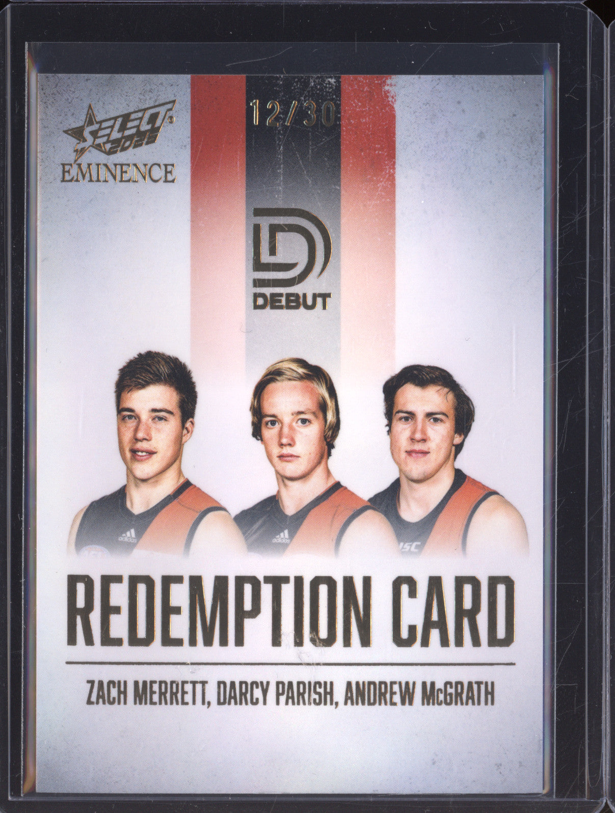 2025 AFL Select Eminence Debut Triple Signature Essendon Merrett Parish McGrath
