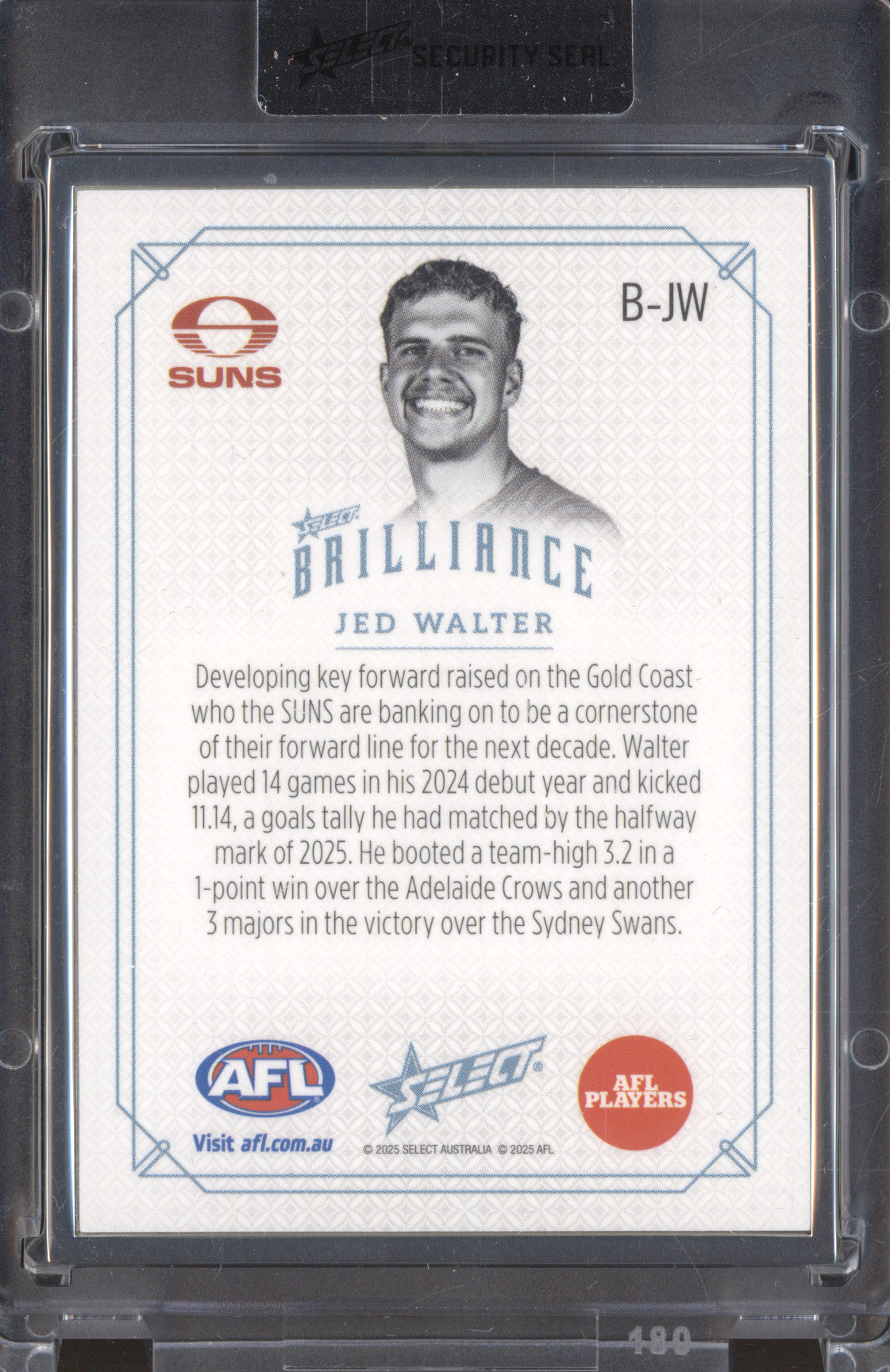 Jed Walter 2025 Select Brilliance Signatures B-JW Silver Brilliance 01/50