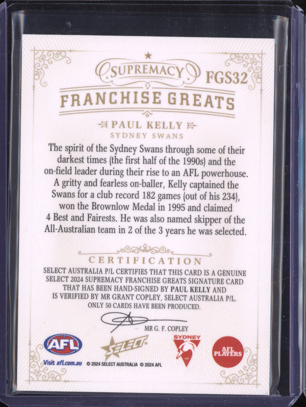 Paul Kelly 2024 Select Supremacy Franchise Greats Signature Jersey Number 14/50