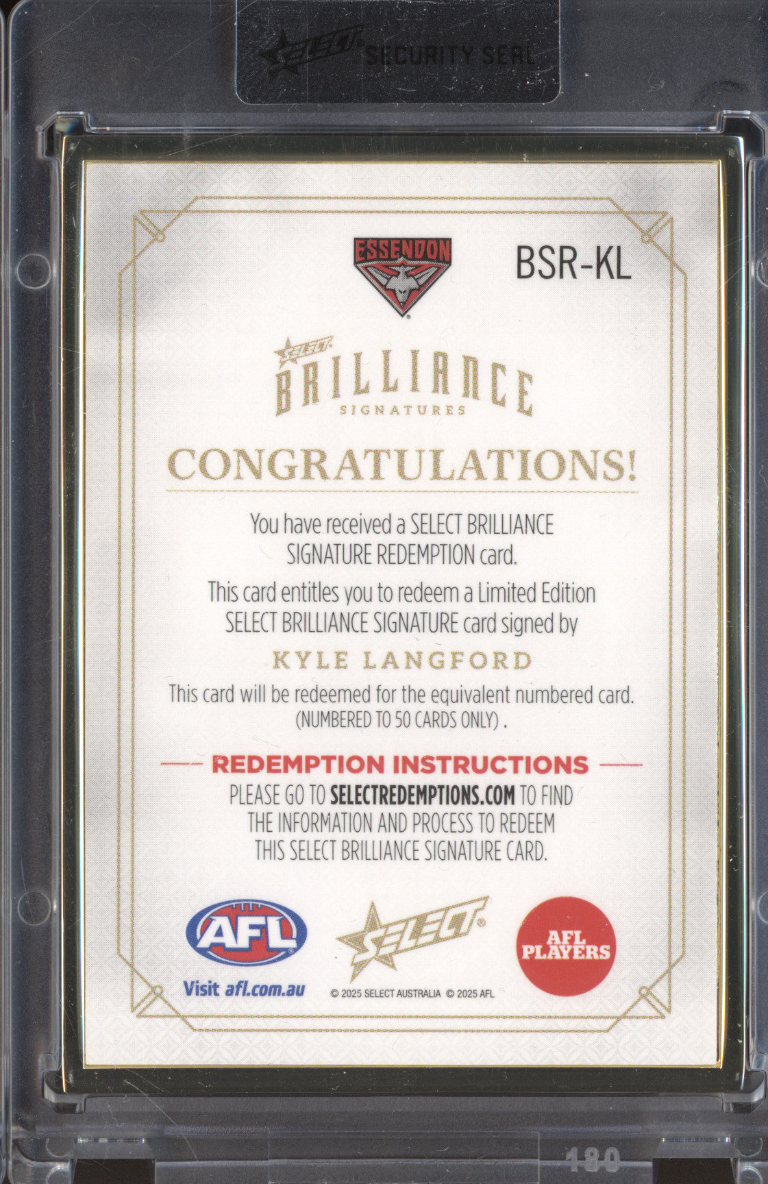 Kyle Langford 2025 Select Brilliance Signatures BSR-KL Brilliance Signature 5/50