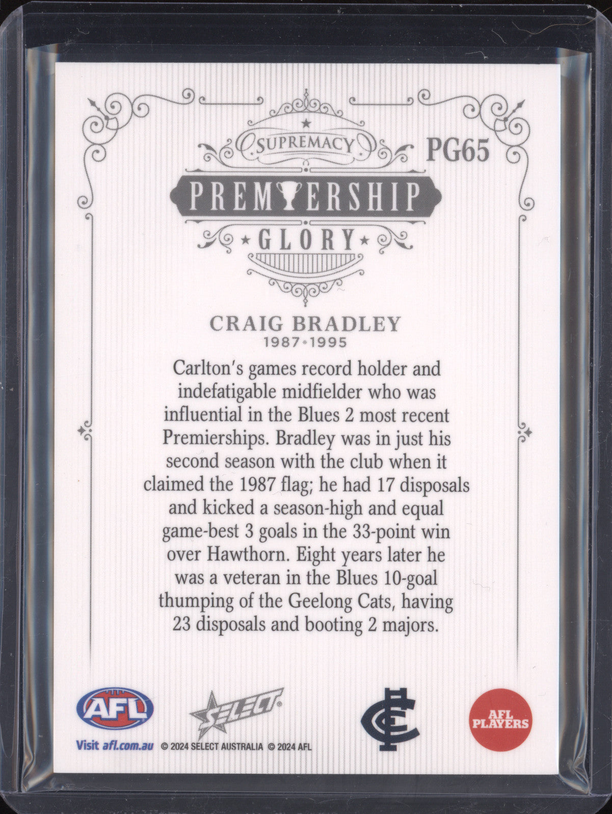 Craig Bradley 2024 Select Supremacy PG65 Premiership Glory 13/40