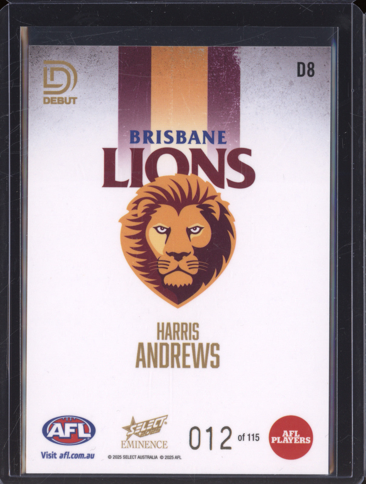 2025 AFL Select Eminence Debut D8 Harris Andrews Brisbane