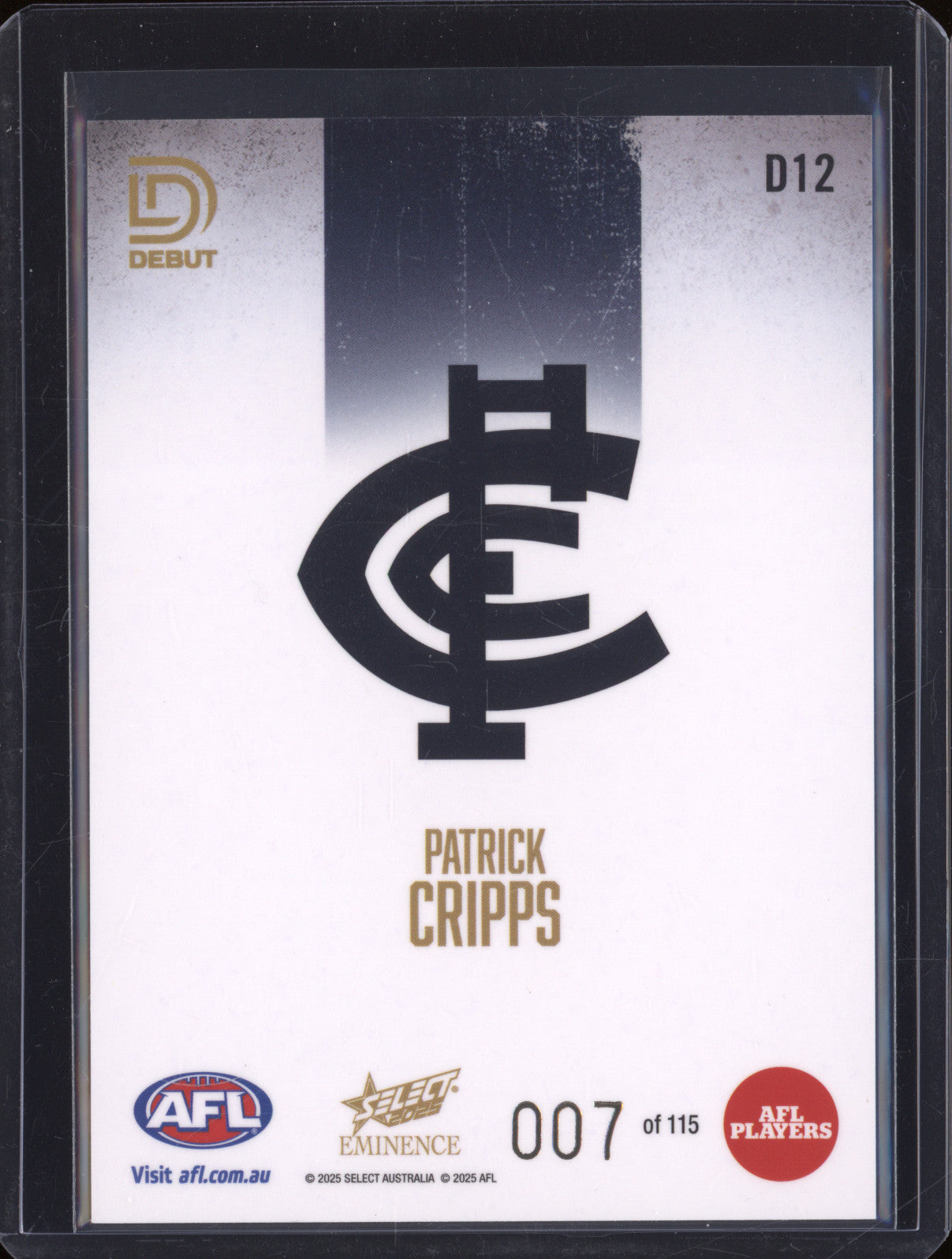 2025 AFL Select Eminence Debut D12 Patrick Cripps Carlton LOW 007