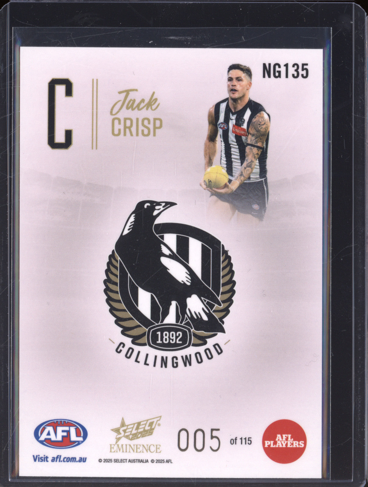 2025 AFL Select Eminence Nameplate Gold NG135 Jack Crisp Collingwood LOW 005
