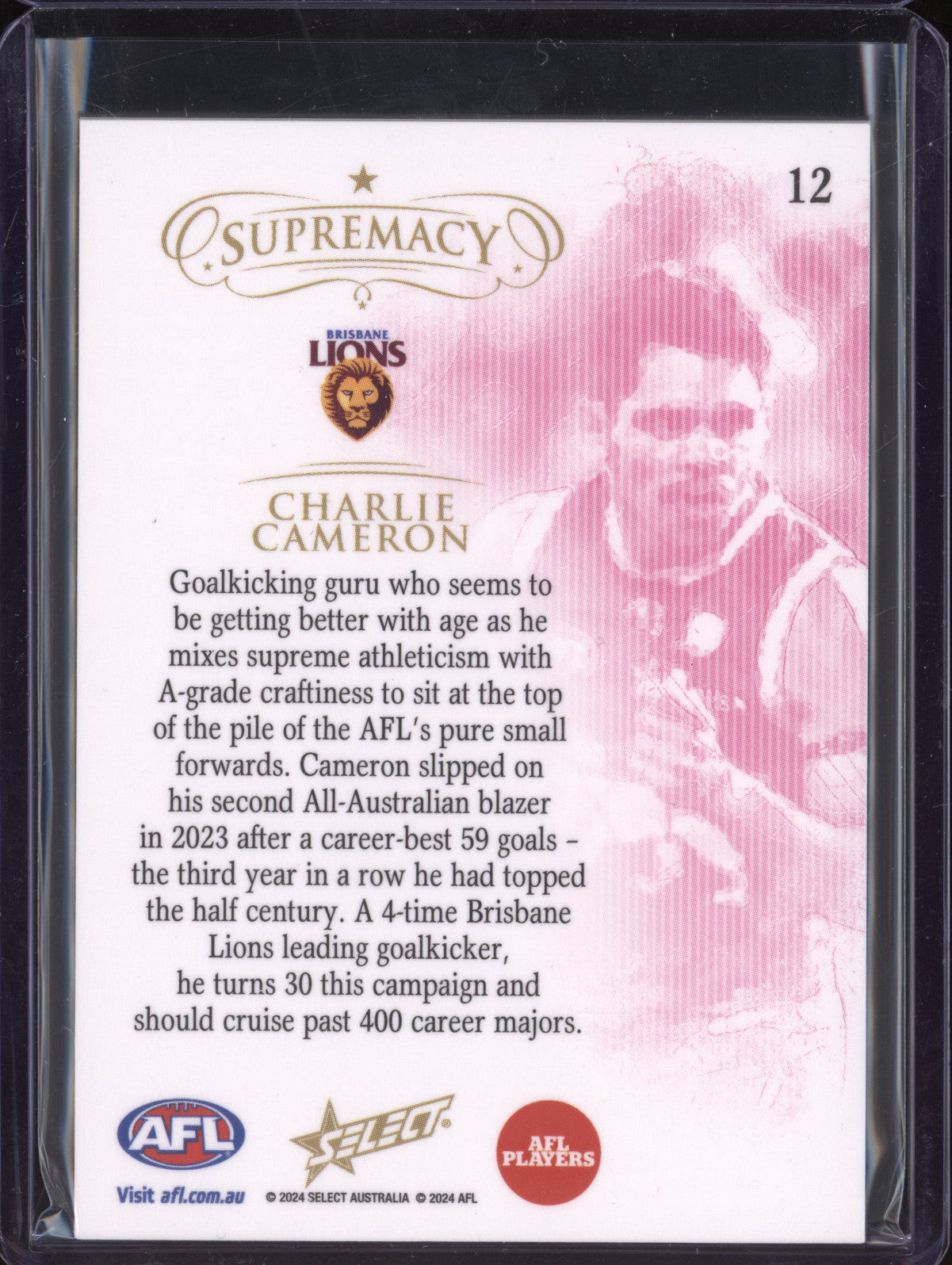 Charlie Cameron 2024 Select Supremacy 12 Jumper Number 23/95