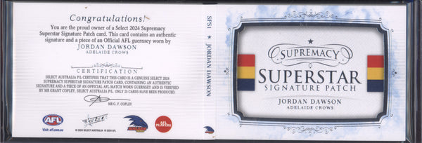 Jordan Dawson 2024 Select Supremacy SPS1 Superstar Signature Patch 22/25