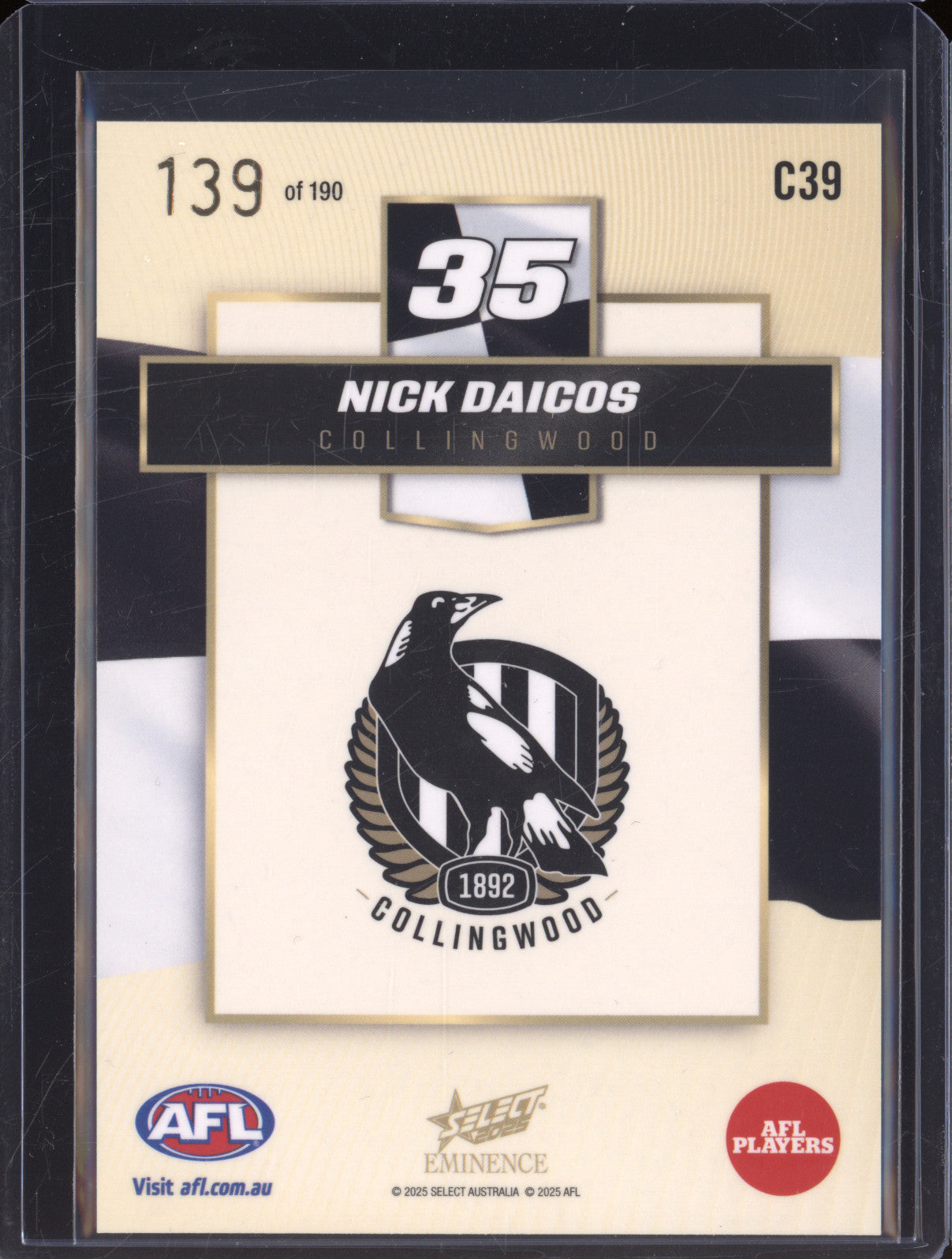 2025 AFL Select Eminence Colours C39 Nick Daicos Collingwood