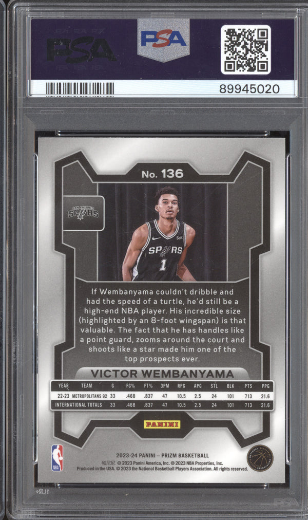 Victor Wembanyama 2023-24 Panini Prizm 136 RC PSA 10 ASR