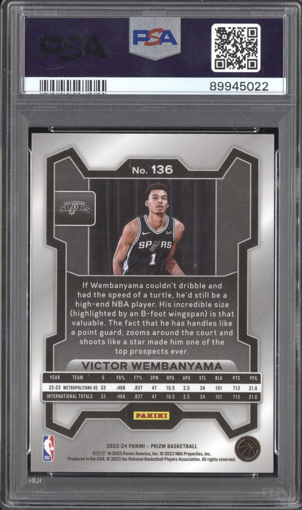 Victor Wembanyama 2023-24 Panini Prizm 136 RC PSA 9 ASR