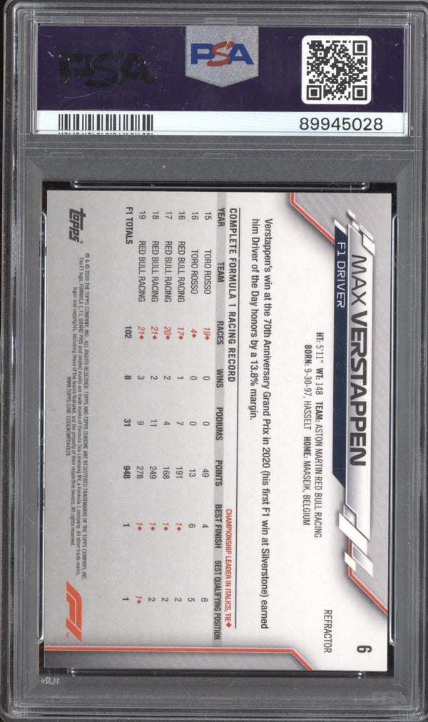 Max Verstappen 2020 Topps Chrome Formula 1 6 Refractor PSA 8 ASR