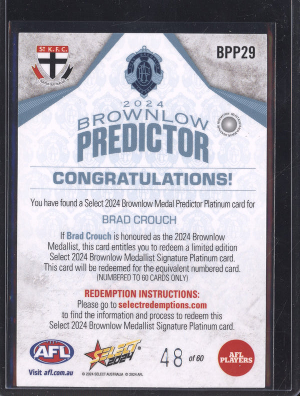 Brad Crouch 2024 Select Footy Stars BPP29 Platinum Brownlow Predictor 48/60