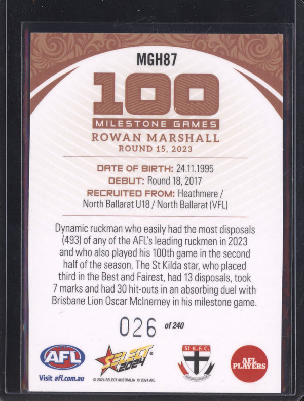 Rowan Marshall 2024 Select Footy Stars MGH87 Milestone Hobby 26/240