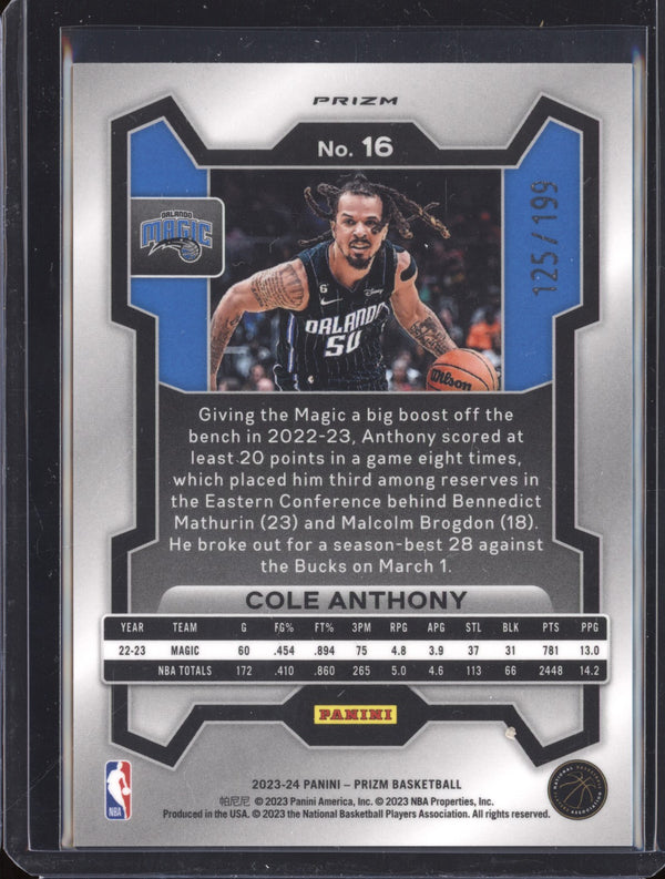 Cole Anthony 2023-24 Panini Prizm 16 Blue 125/199