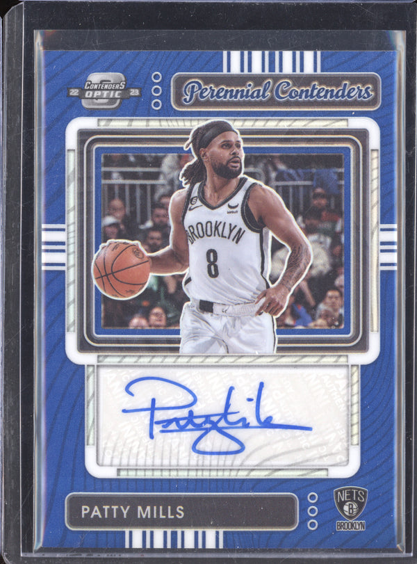 Patty Mills 2022-23 Panini Contenders Optic PCA-PML Perennial Contenders Autographs Blue 59/75