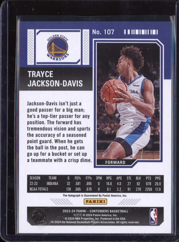 Trayce Jackson-Davis 2023-24 Panini Contenders 107 Rookie Ticket Auto RC