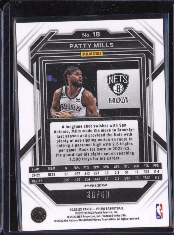 Patty Mills 2022-23 Panini Prizm 18 Orange Wave 36/60