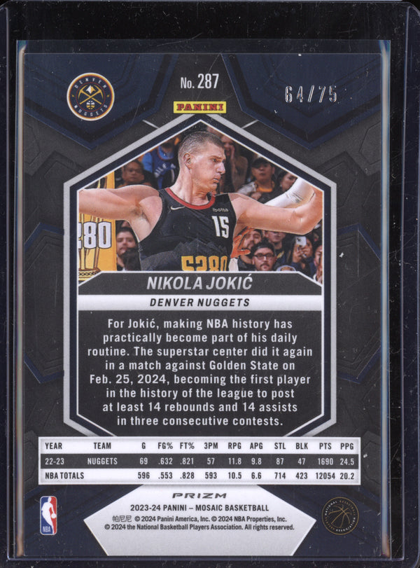 Nikola Jokic 2023-24 Panini Mosaic 287 Red and Yellow Fusion Choice 64/75