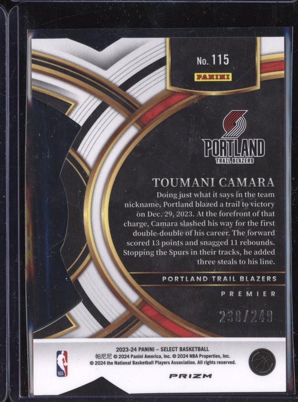 Toumani Camara 2023-24 Panini Select 115 Premier Blue Die-Cut RC 238/249