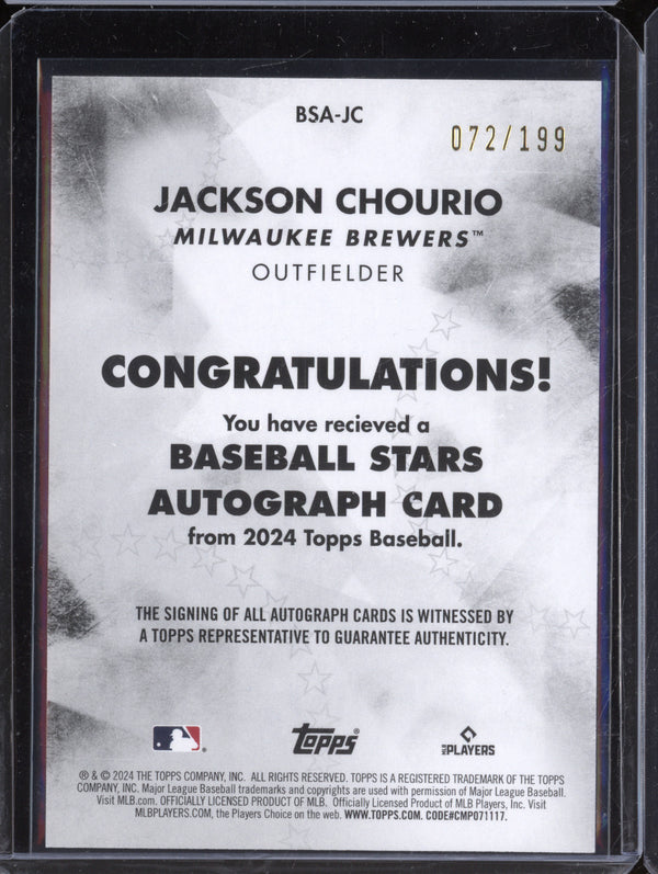 Jackson Chourio 2024 Topps Update Series BSA-JC Stars Auto RC 72/199