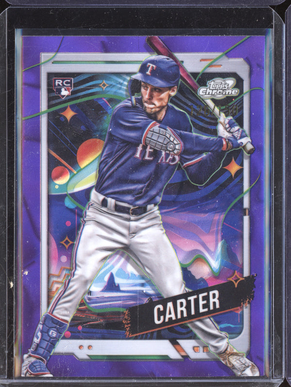 Evan Carter 2024 Topps Cosmic Chrome 186 Purple Nebula Refractor RC 126/150