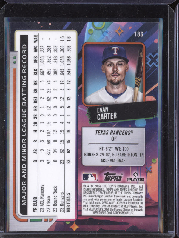 Evan Carter 2024 Topps Cosmic Chrome 186 Purple Nebula Refractor RC 126/150