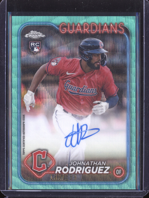 Johnathan Rodriguez 2024 Topps Chrome Update Auto Aqua Wave Refractor RC /199