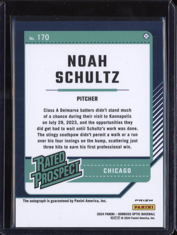 Noah Schultz 2024 Panini Donruss 170 Rated Prospects Optic Signatures RC