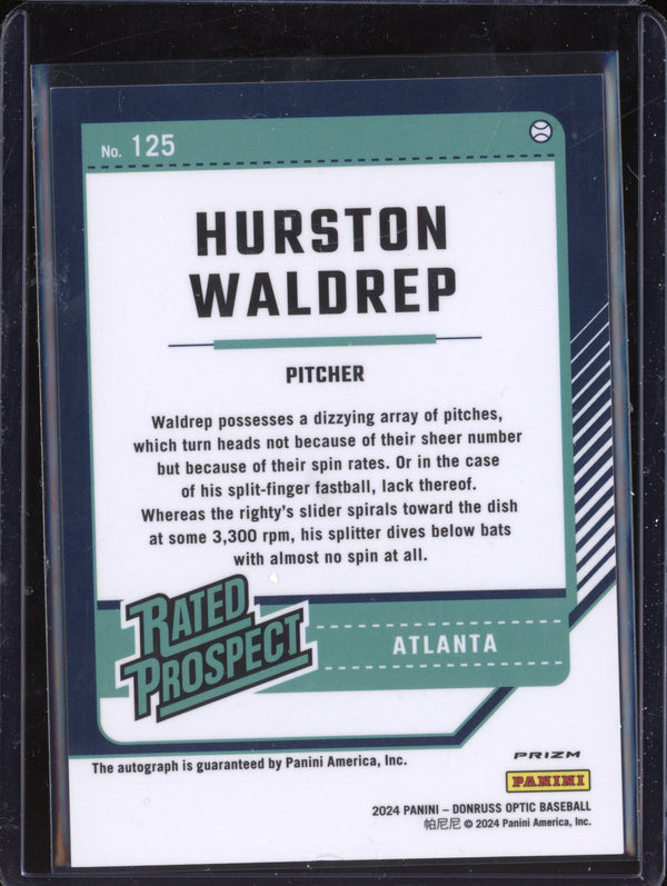 Hurston Waldrep 2024 Panini Donruss 125 Rated Prospects Optic Signatures RC