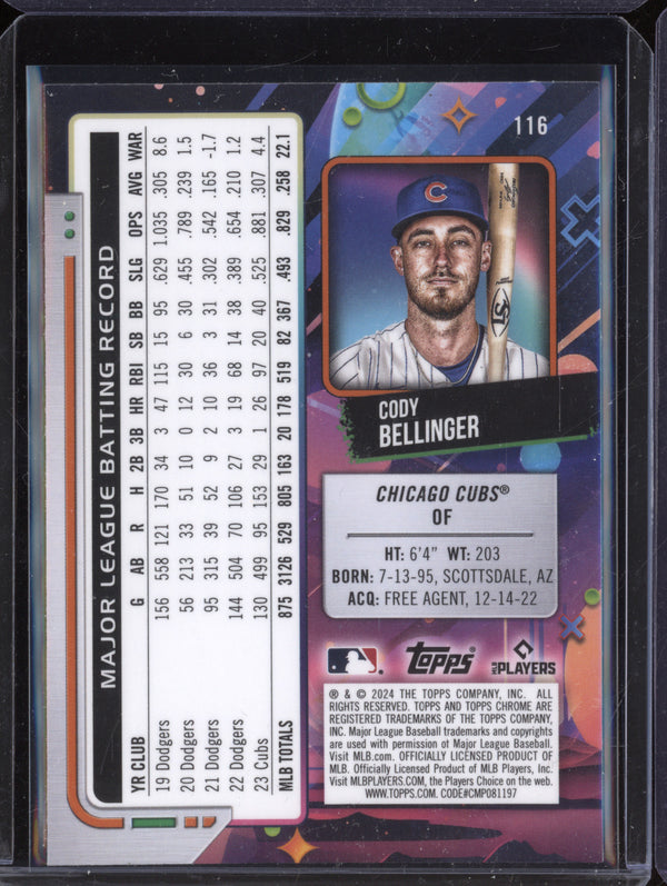 Cody Bellinger 2024 Topps Cosmic Chrome 116 Aqua Equinox Refractor 62/199