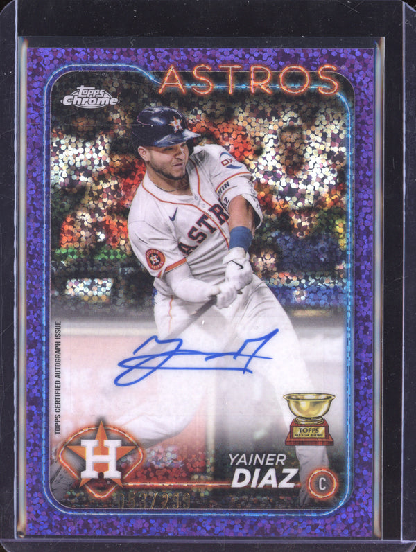 Yainer Diaz 2024 Topps Chrome Update Rookie Autograph Purple Refractor 53/299