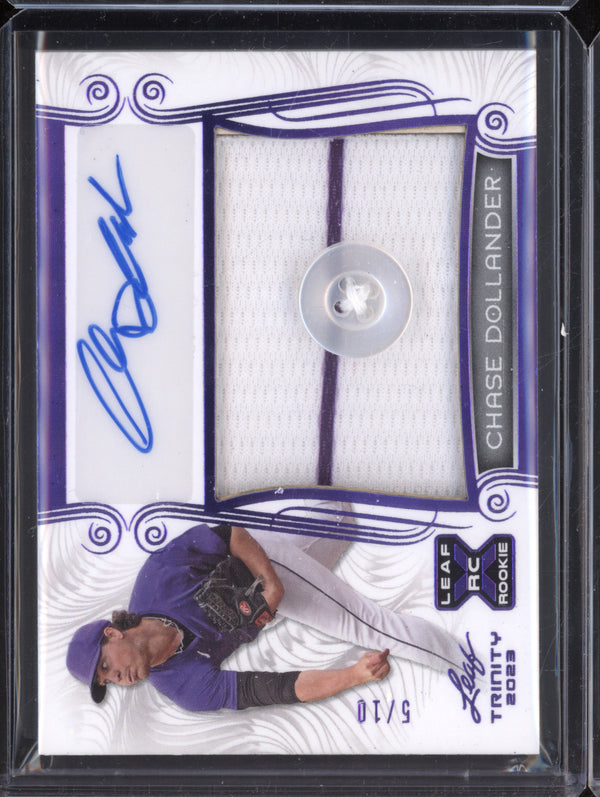 Chase Dollander 2023 Leaf Trinity PA-CD2 Patch Auto Purple Button XRC 5/10