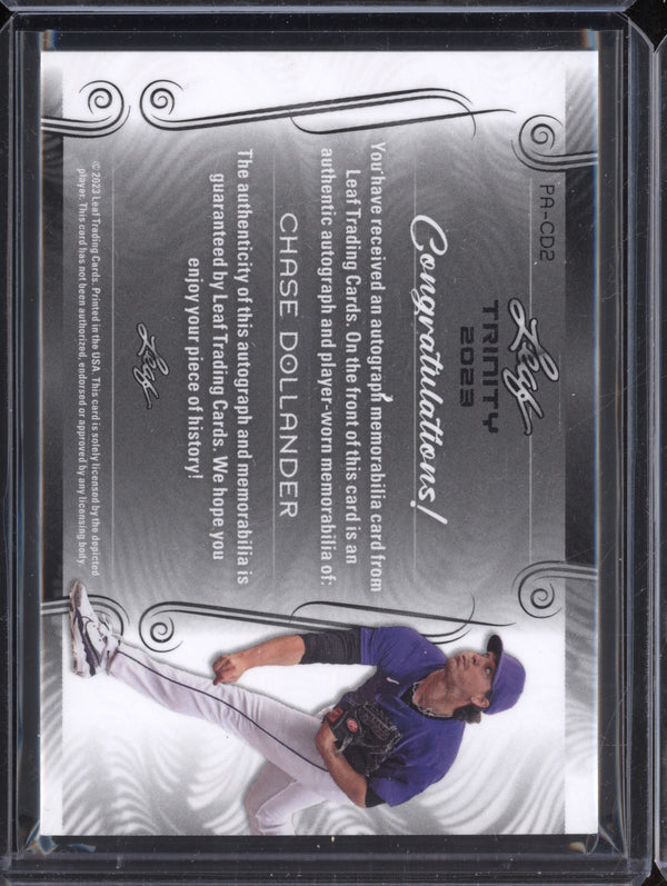 Chase Dollander 2023 Leaf Trinity PA-CD2 Patch Auto Purple Button XRC 5/10