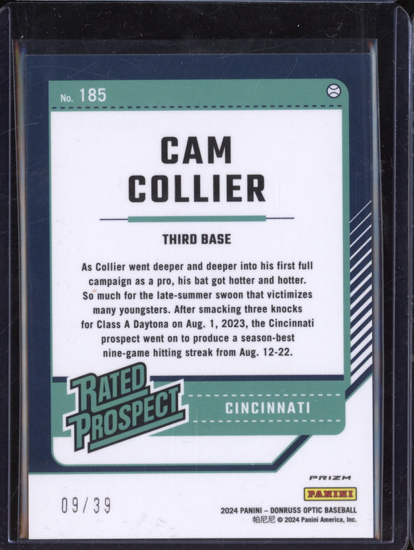 Cam Collier 2024 Panini Donruss 185 Optic Black Velocity RC 9/39