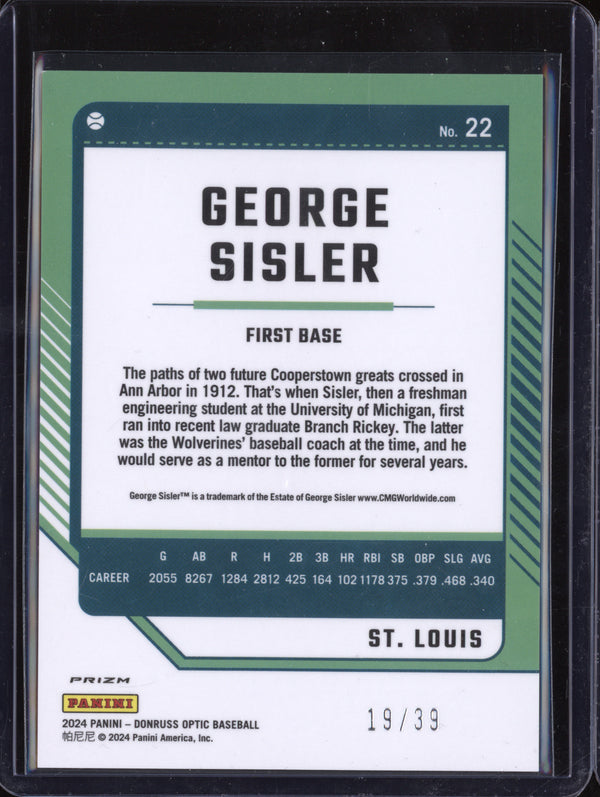 George Sisler 2024 Panini Donruss 22 Optic Black Velocity 19/39