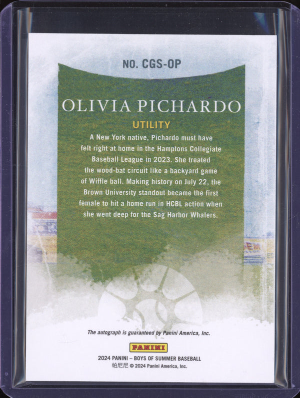 Olivia Pichardo 2024 Panini Boys of Summer CGS-OP Characters of the Game Auto Red 47/49