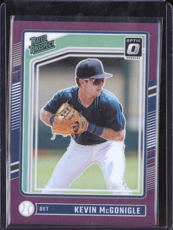 Kevin McGonigle 2024 Panini Donruss 198 Optic Purple RC 13/49