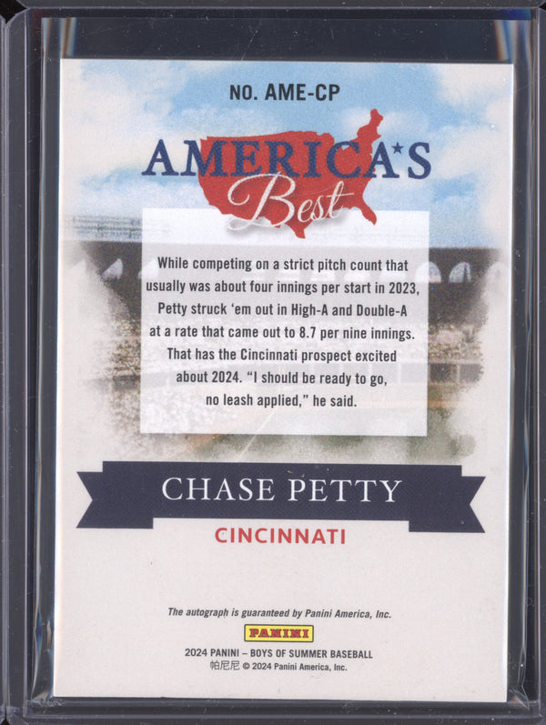 Chase Petty 2024 Panini Boys of Summer AME-CP America's Best Signature 95/149