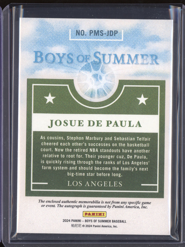 Josue De Paula 2024 Panini Boys of Summer PMS-JDP Prospect Materials Auto Red 38/49